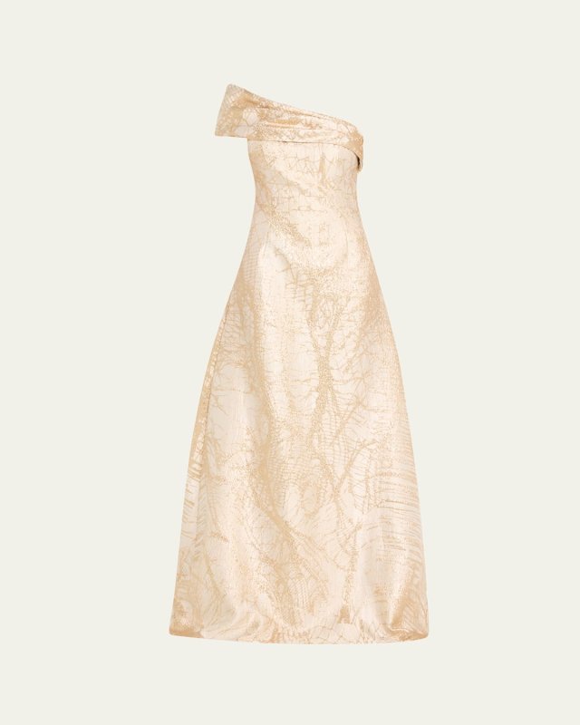One-Shoulder Metallic Jacquard Gown
